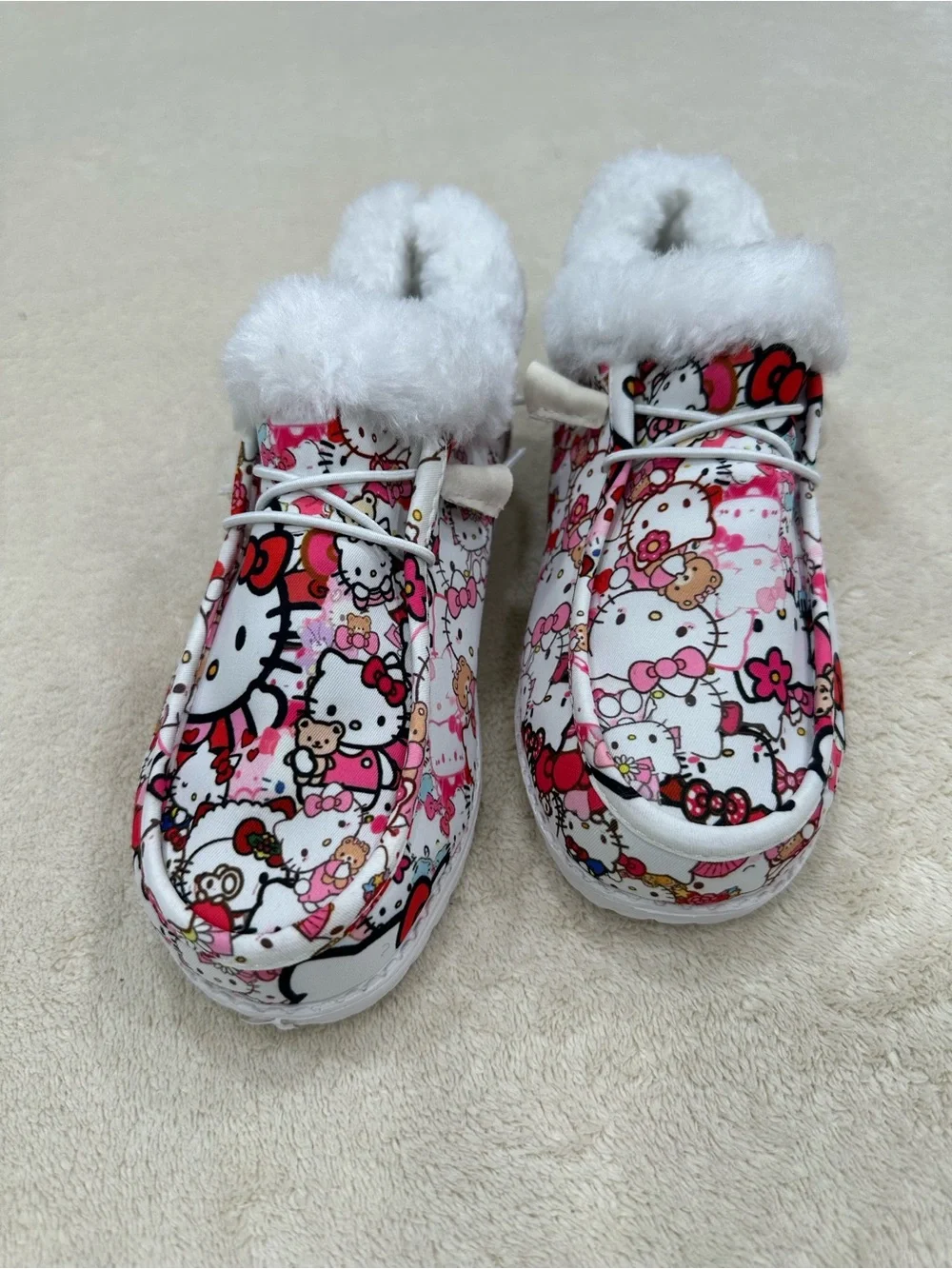 Girls White & Pink Fleece-Lined Slip-On Shoes Size 4.5